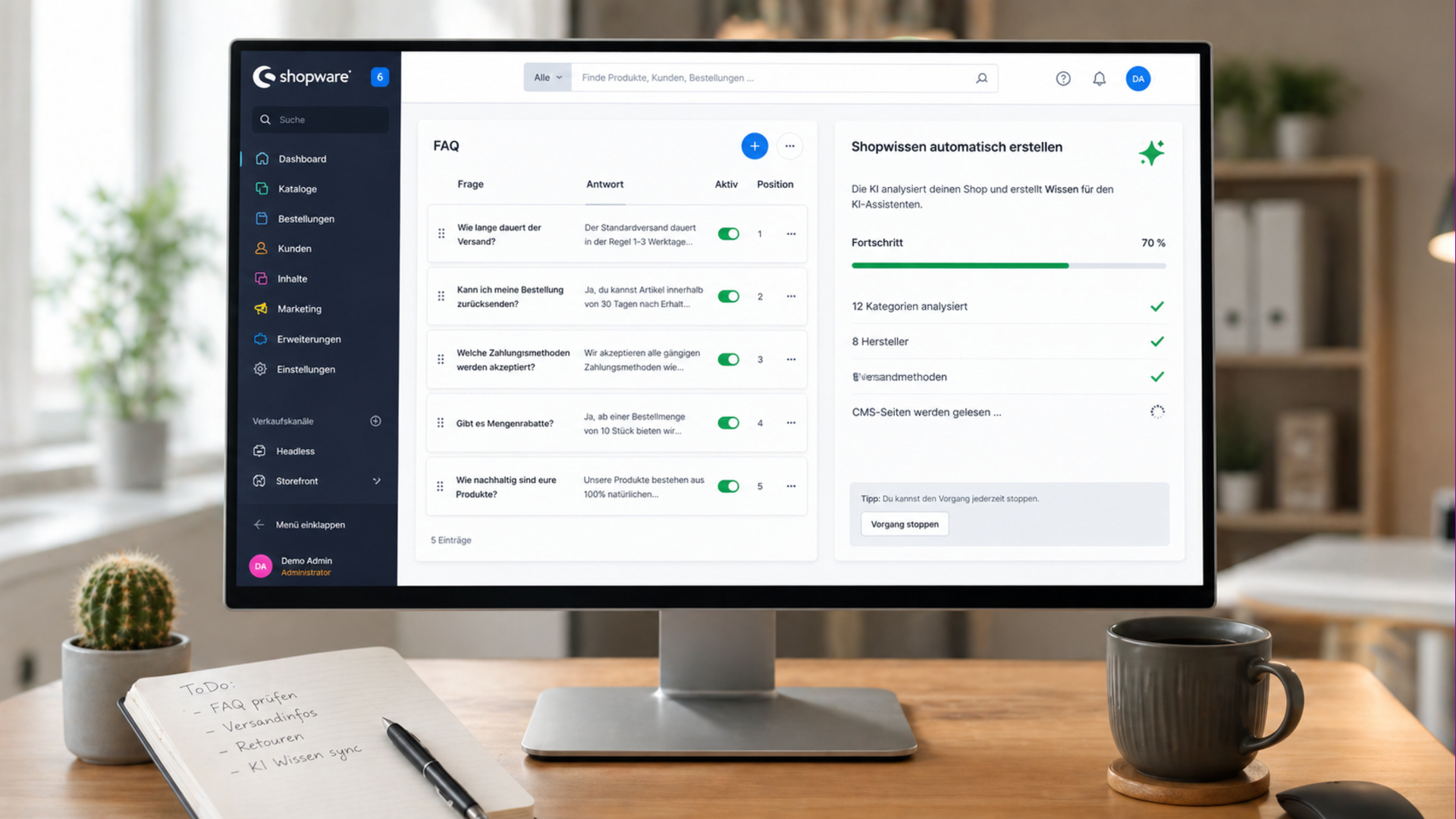 UCP Backend: FAQ-Manager und automatisches Shop-Wissen